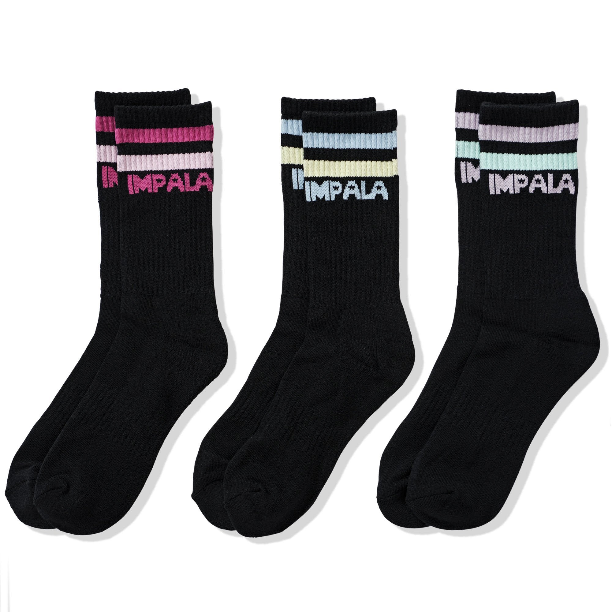 Impala Stripe Crew Socks - Black