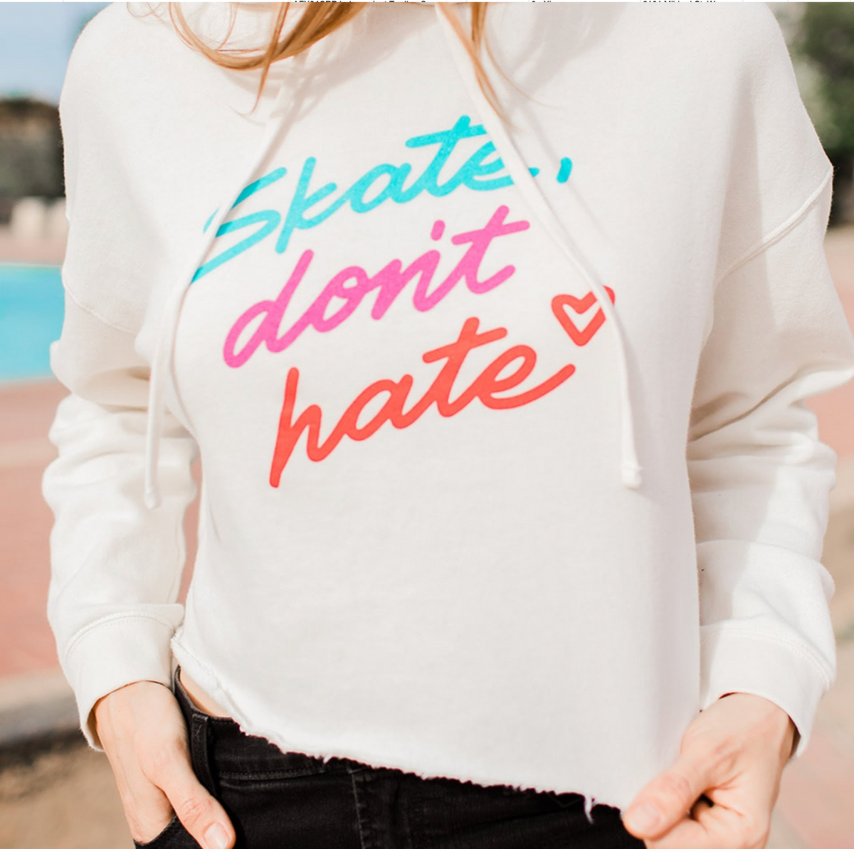 "Skate Don't Hate" Crop Hoodie Bone Fritzy's Roller Skate Shop